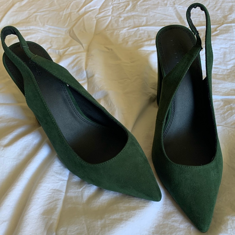 Suede green sling backs heels